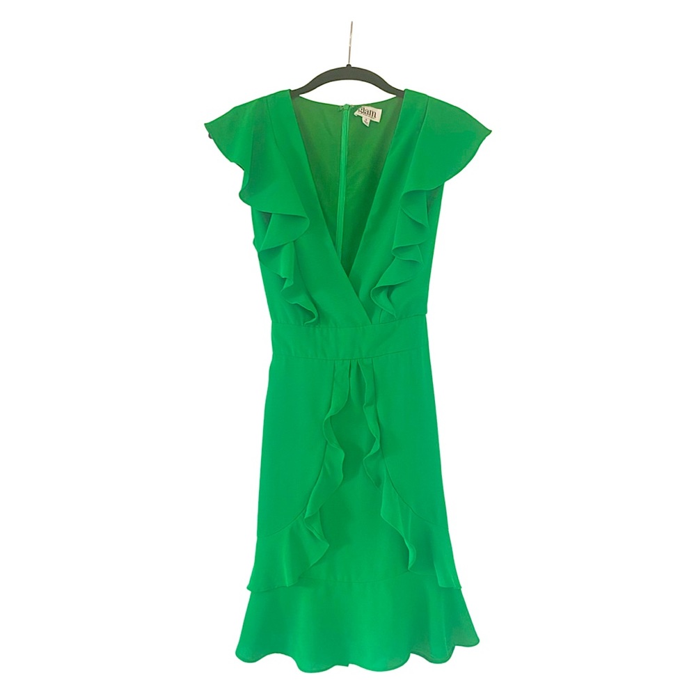 Green Ruffled Wrap Dress